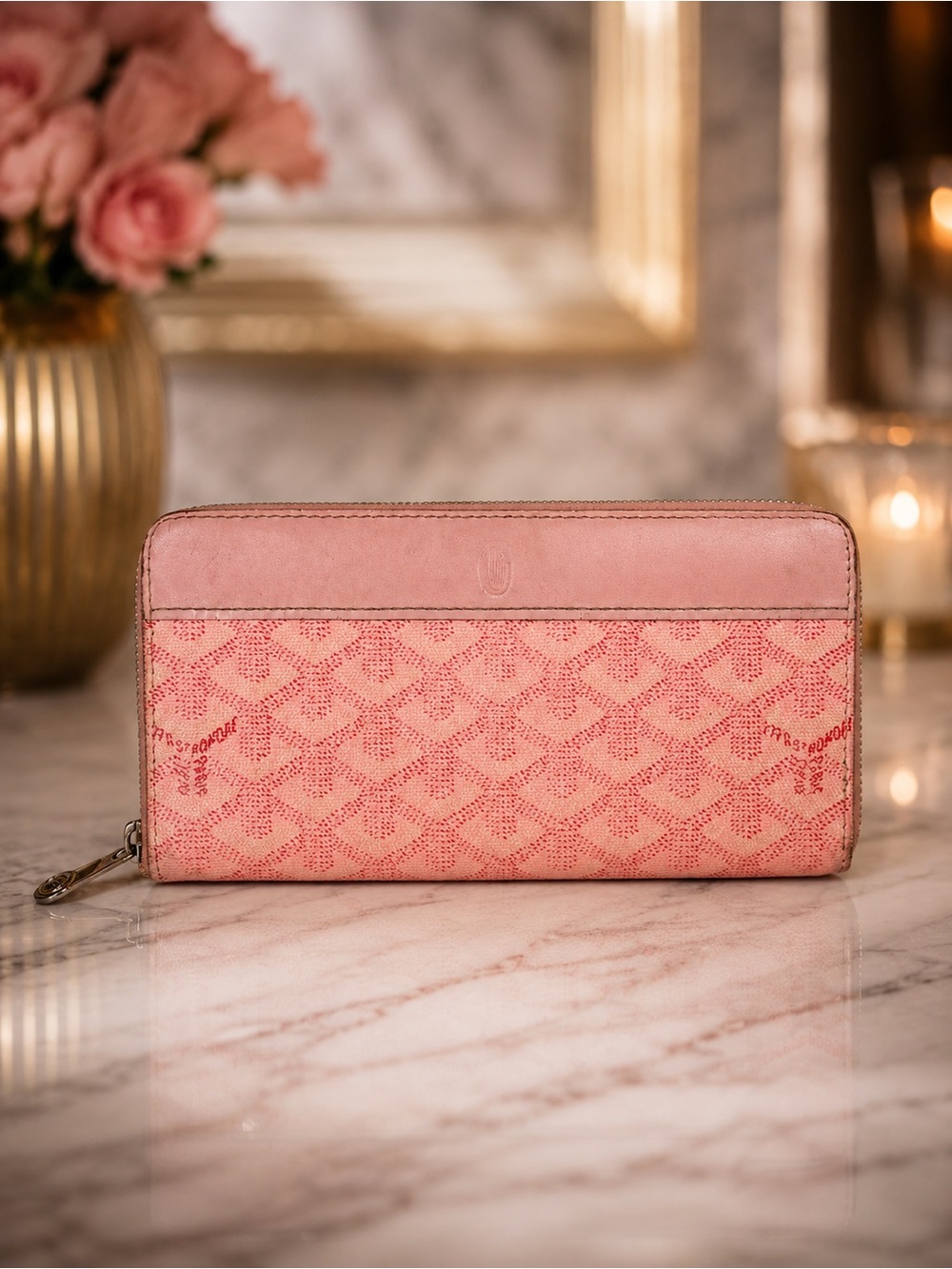 Goyard Sakura Pink GM Zip Around Wallet | Goyardine Leather | Authentic
